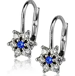 Dětské stříbrné náušnice - kytičky s čirými a modrými zirkony