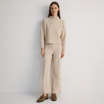 Dámské kalhoty Reserved - Široké kalhoty s prošitím - béžová - YU030-08X - YU030-08X-XL