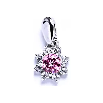 Přívěsek Stříbrný přívěsek kytka čiré zirkony a pink zirkon - VP135 (Stříbrný přívěsek se zirkony)