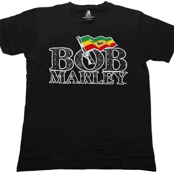 Pánské tričko Bob Marley Flag Logo Black M Tričko