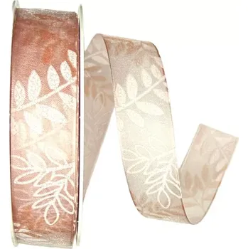 Stuha Stuha organzová GARDEN MAGIC PINK transparentní 25mm x 20m (7,-Kč/m) (Stuha organzová, růžová, plastický bílý potisk, průsvitná, oboustranná, s vlascem v lemu)