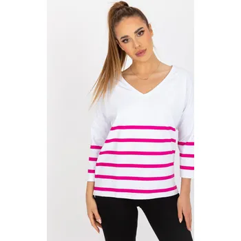 Dámská halenka RUE PARIS Pruhovaná halenka s 3/4 rukávem bílo-fuchsiová Velikost: S/M
