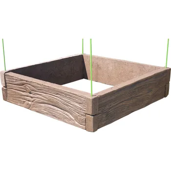 Vyvýšený záhon Barigadi Vyvýšený záhon betonový 100x100 cm, výška 25 cm, vzor dřevo, hnědá