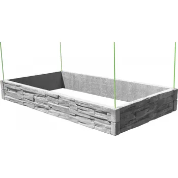 Vyvýšený záhon Barigadi Vyvýšený záhon betonový 200x100 cm, výška 25 cm, vzor štípaný kámen, přírodní šedá