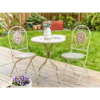 Zahradní stůl Zahradní bistro stůl bílý kovový železný kulatý 60 cm mozaikový vzor vintage styl venkovní nábytek exteriér Beliani