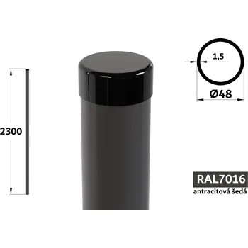 Plotový sloupek Plotový sloupek 230 cm, průměr 48 mm, tl. stěny 1,50 mm, antracitově šedá