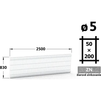 Plot Plotový panel 3D Standard 50, 83×250 cm, žárové pozinkování
