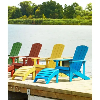 Zahradní židle s podnožkou modrá plastová imitace dřeva odolná proti povětrnostním vlivům venkovní moderní styl Beliani