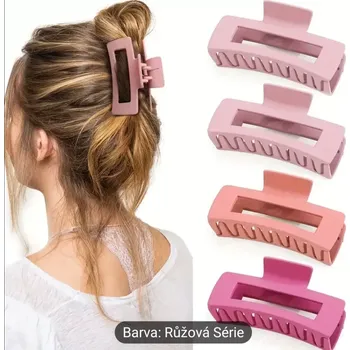 Velký skřipec do vlasů 4 dílná sada růžová (Vlasové doplňky )