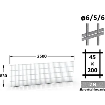 Plot Plotový panel 2D Standard 45, 83×250 cm, žárové pozinkování