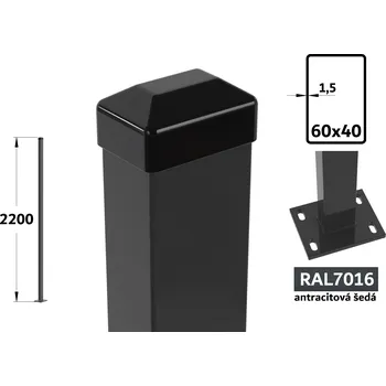 Plotový sloupek Plotový sloupek 220 cm s patkou, 60×40×1,5 mm, antracitově šedá