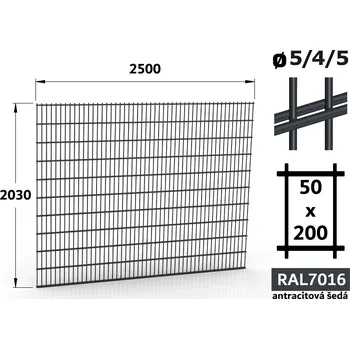 Plot Plotový panel 2D Light 50, 203×250 cm, antracitově šedá