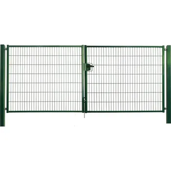 brána Dvoukřídlová brána šířka 360 cm, výška 180 cm, hranaté profily, povrchový zámek, mechová zelená