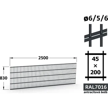 Plot Plotový panel 2D Standard 45, 83×250 cm, antracitově šedá