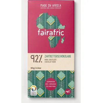 Čokoláda Fairafric Bio hořká čokoláda s 92 % kakaa, vyrobená v Ghaně, 80 g