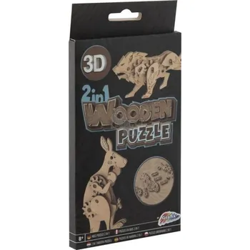 Puzzle Dřevěné puzzle 3D 2v1 - klokan, lev 400077K