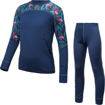 Set dětského termoprádla dětský set spodního prádla Sensor Merino Impress Set, deep blue/floral - vel. 150 116824