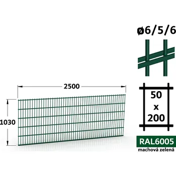 Plot Plotový panel 2D Standard 45, 103×250 cm, mechová zelená