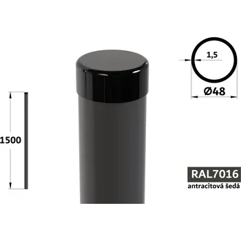 Plotový sloupek Plotový sloupek 150 cm, průměr 48 mm, tl. stěny 1,50 mm, antracitově šedá