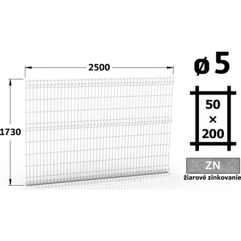 Plot Plotový panel 3D Standard 50, 173×250 cm, žárové pozinkování