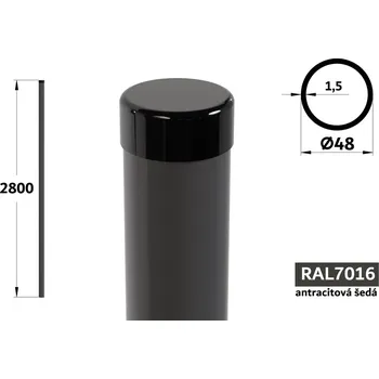 Plotový sloupek Plotový sloupek 280 cm, průměr 48 mm, tl. stěny 1,50 mm, antracitově šedá