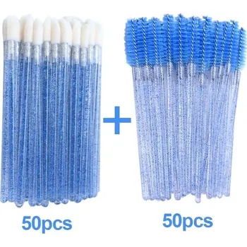 Kosmetický štětec 5tětce na rty a řasy 2v1 | aplikátory make-upu, nástroje na líčení 50+50 ks - 100ks tmavě modrá