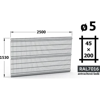 Plot Plotový panel 3D Standard 45, 153×250 cm, antracitově šedá