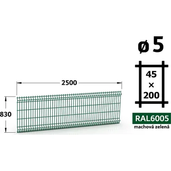 Plot Plotový panel 3D Standard 45, 83×250 cm, mechová zelená