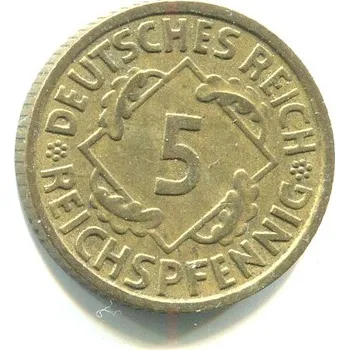 NĚMECKO. 5 Reichspfennig 1936/F.
