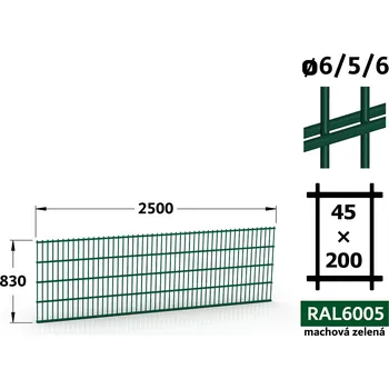 Plot Plotový panel 2D Standard 45, 83×250 cm, mechová zelená