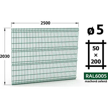 Plot Plotový panel 3D Standard 50, 203×250 cm, mechová zelená