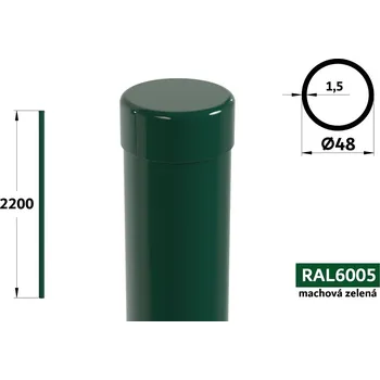 Plotový sloupek Plotový sloupek 220 cm, průměr 48 mm, tl. stěny 1,50 mm, mechová zelená