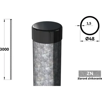 Plotový sloupek Plotový sloupek 300 cm, průměr 48 mm, tl. stěny 1,50 mm, žárové pozinkování