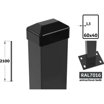 Plotový sloupek Plotový sloupek 210 cm s patkou, 60×40×1,5 mm, antracitově šedá