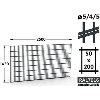 Plot Plotový panel 2D Light 50, 143×250 cm, antracitově šedá