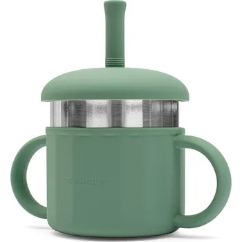 dětská jídelní sada Dětský silikonový hrneček 2v1 New Baby zelený