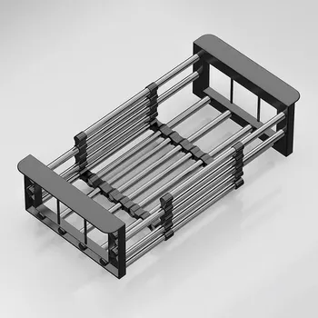Odkapávač na nádobí Nerezový skládací odkapávač na nádobí | Kuchyňský organizér - černý
