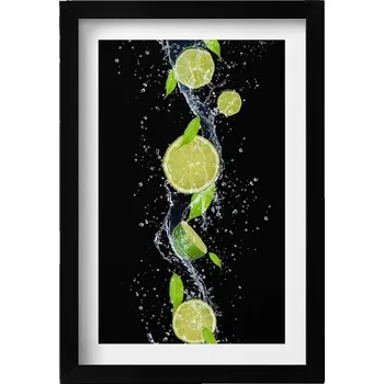 Obraz Nástěnný obraz v černém rámu dekorace interiéru Limetky máta voda 20x30 cm