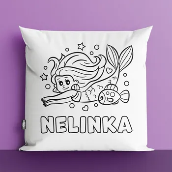 Dekorativní polštářek Mořská víla se jménem Omalovánkový polštář