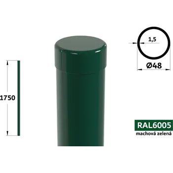 Plotový sloupek Plotový sloupek 175 cm, průměr 48 mm, tl. stěny 1,50 mm, mechová zelená