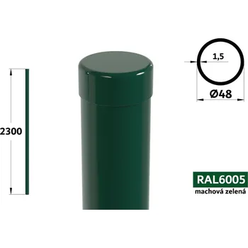 Plotový sloupek Plotový sloupek 230 cm, průměr 48 mm, tl. stěny 1,50 mm, mechová zelená