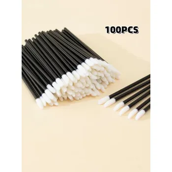 Kosmetický štětec Sada kosmetických štětců na líčení | Aplikátory na rtěnku a oční stíny 100 ks - ts-100ks-Černá