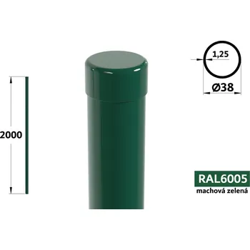 Plotový sloupek Plotový sloupek 200 cm, průměr 38 mm, tl. stěny 1,25 mm, mechová zelená