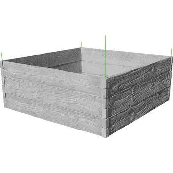 Vyvýšený záhon Barigadi Vyvýšený záhon betonový 200x200 cm, výška 75 cm, vzor dřevo, přírodní šedá