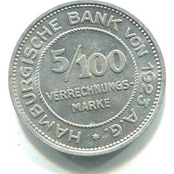 HAMBURG. 5/100 Verrechnungs-Marke. 1923.