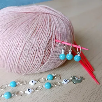 Jehlice Doplňky pro pletení NožkyDoPonožky Řetízkové počítadlo řad + značkovače Modrý howlit