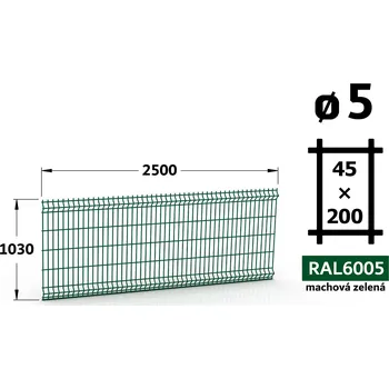 Plot Plotový panel 3D Standard 45, 103×250 cm, mechová zelená