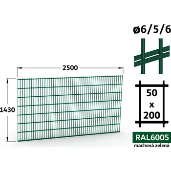 Plot Plotový panel 2D Standard 45, 143×250 cm, mechová zelená