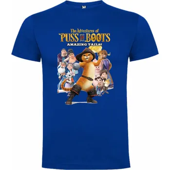 Tričko Dobrodružství Kocoura v botách Barva: Středně modrá/Royal/Královsky modrá, Velikost: 134/140 - 9/10let