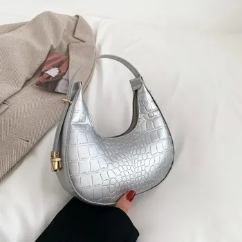 Kabelka Dámská luxusní kožená kabelka - Stříbrná